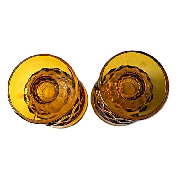 2 Vintage MCM Harvest Gold Indiana Glass Whitehall Cubist footed juice glasses - Picture 3 of 4